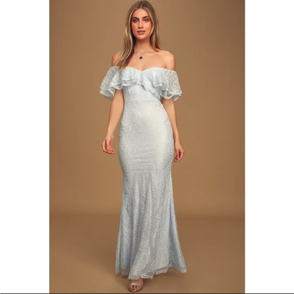 Lulu's Blue Off-the-Shoulder Gown with Flutter Sleeves NWT medium - Picture 1 of 6